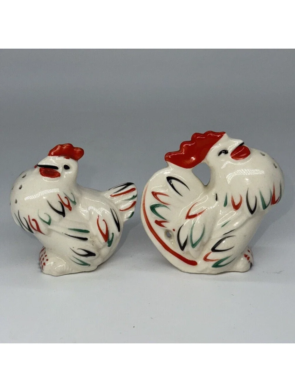Vintage Rooster Hen Chicken Salt And Pepper Shakers Ceramic MADEIN SLOVAKIA USSR